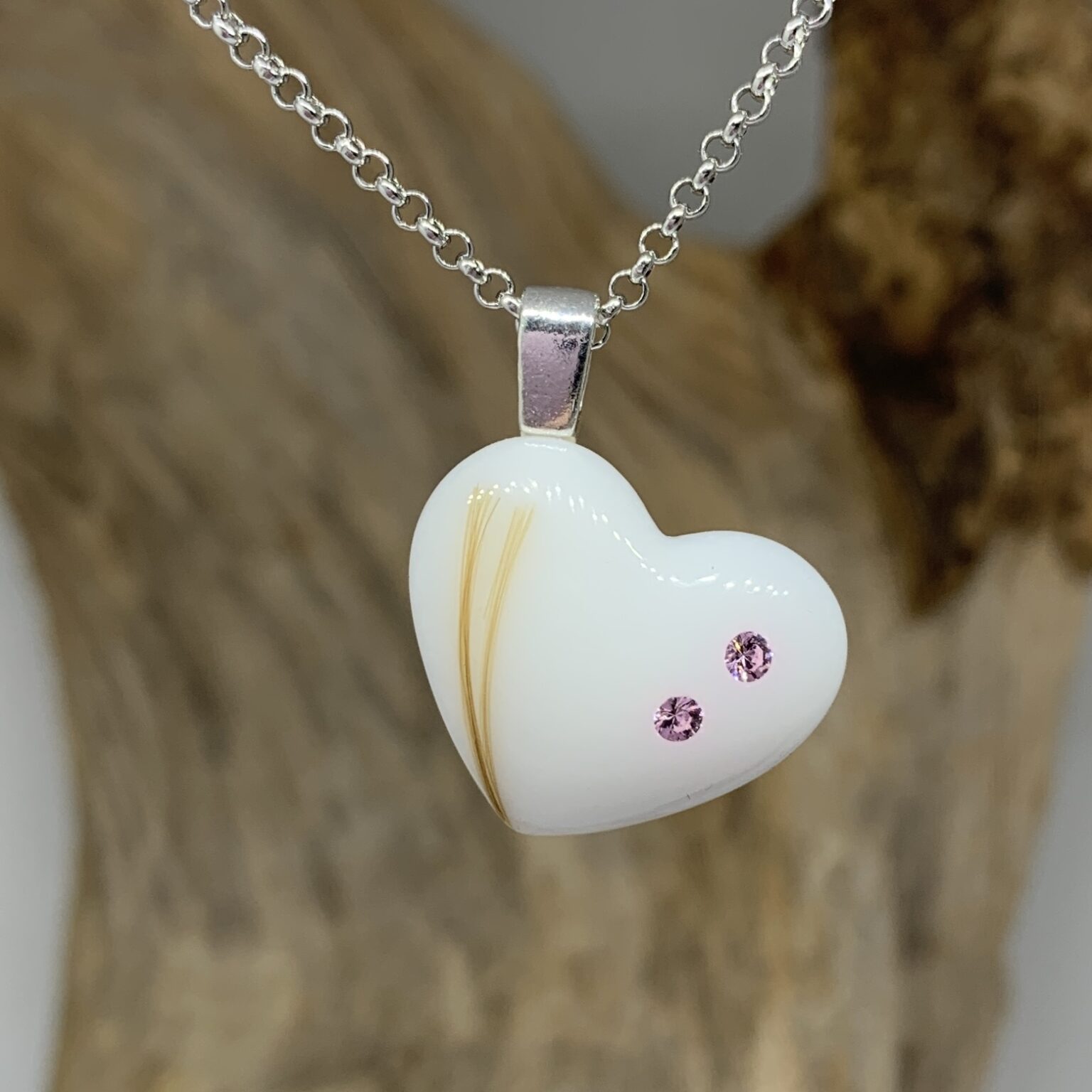 Muttermilchherz mit rosa Swarovski und Haarsträhnen