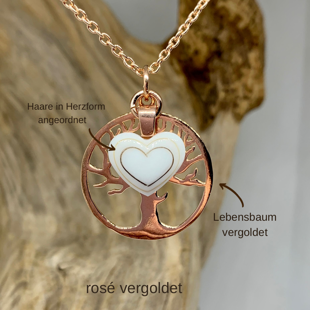 Muttermilchschmuck, Herz mit Muttermilch, Silber rosé vergoldet mit Baum des Lebens